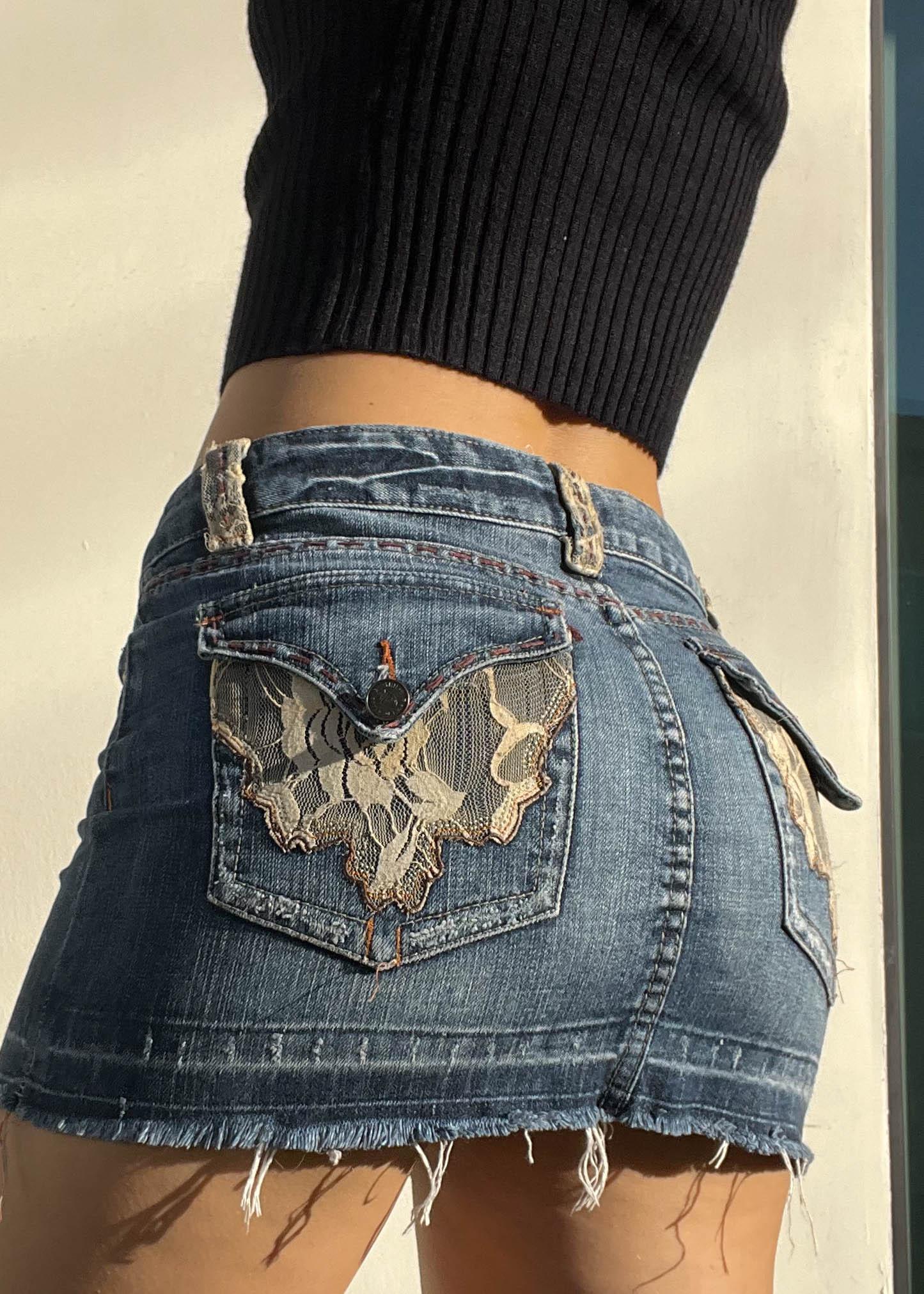 Hint of Lace Y2k Denim Mini Skirt