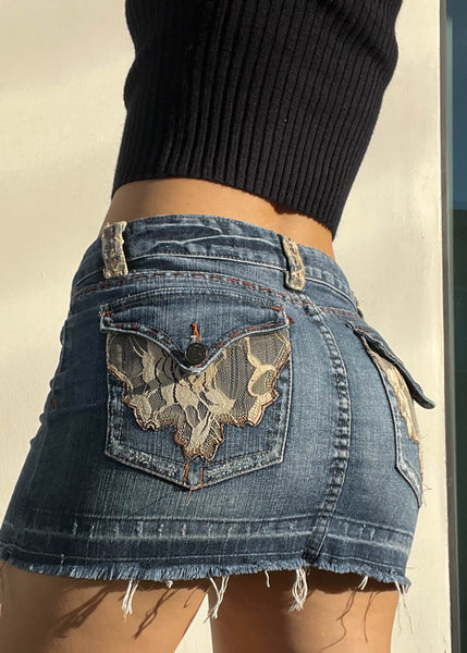 Hint of Lace Y2k Denim Mini Skirt