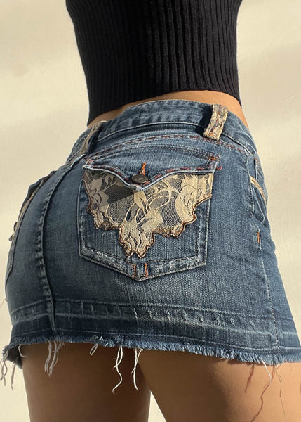 Hint of Lace Y2k Denim Mini Skirt