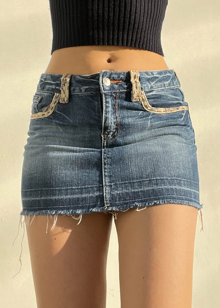 Hint of Lace Y2k Denim Mini Skirt
