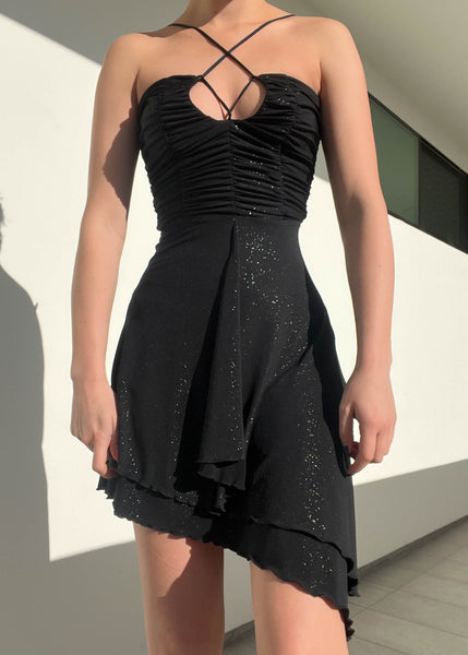 Y2k Bebe Black Sparkle Mini Dress (S)