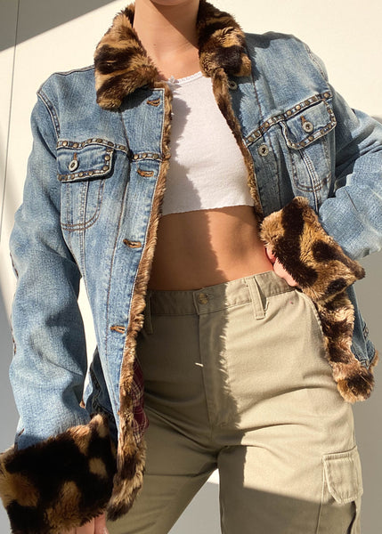 Y2k Fur Trim Denim Jacket (L/XL)