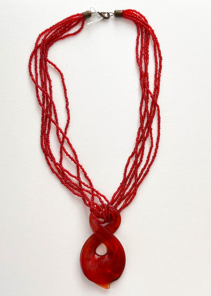 Red Twist Pendant Necklace