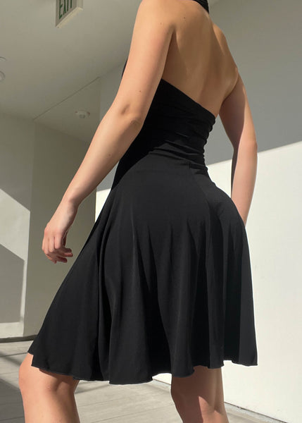 90's Black Halter Dress (S)