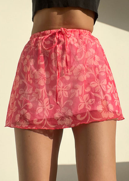 90's Hawaiian Print Mesh Skirt (S)
