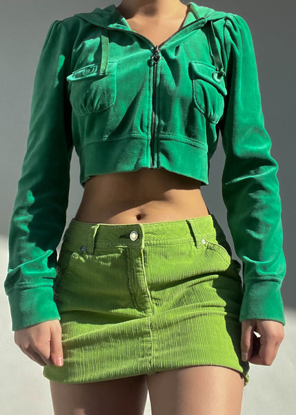 Y2k Green Velour Hoodie Jacket (M)