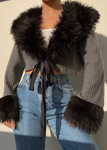 90's Fur Trim Cardigan (L/XL)