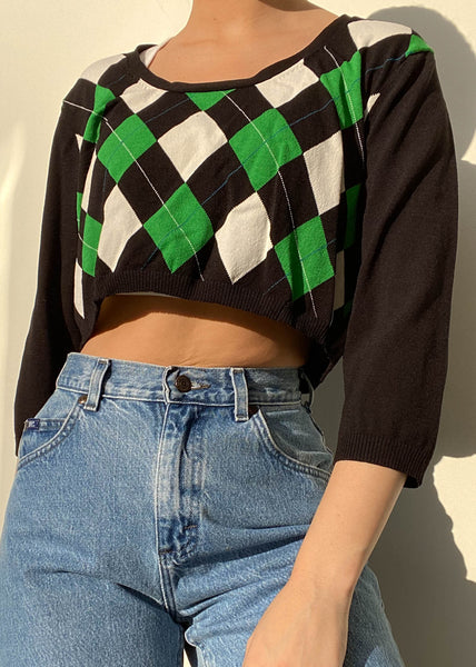 Y2k Green, White & Black Argyle Knit (S-M)