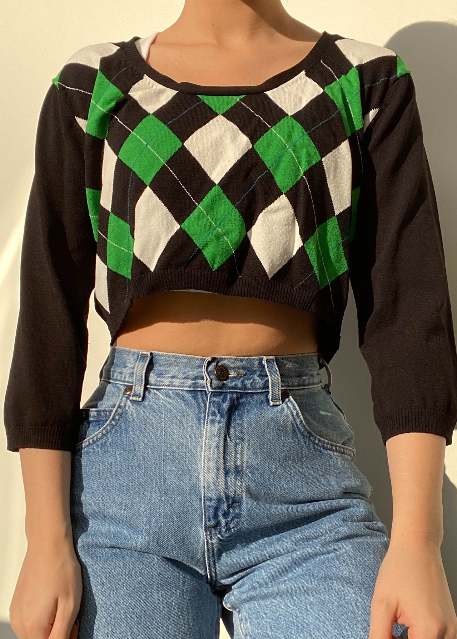 Y2k Green, White & Black Argyle Knit (S-M)