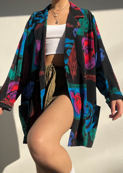 80's Watercolor Silk Blazer (XL)