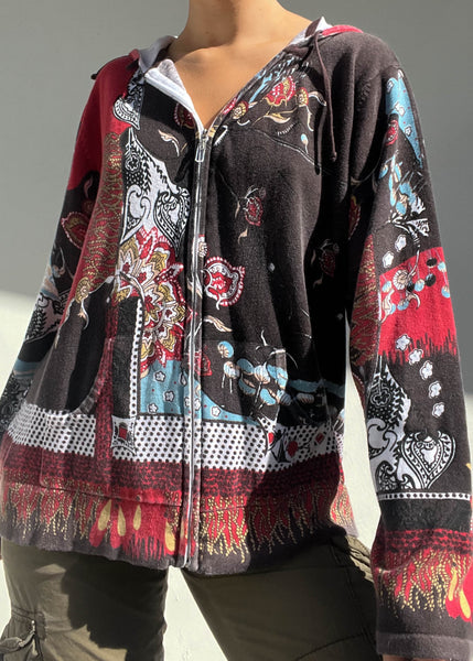2000's All-Over Print Full Zip Knit (L-XL)