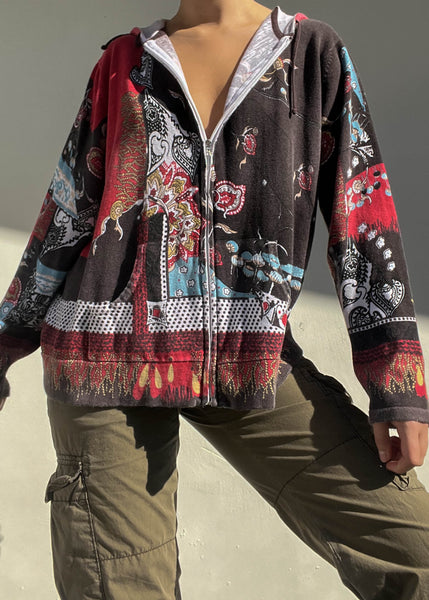 2000's All-Over Print Full Zip Knit (L-XL)