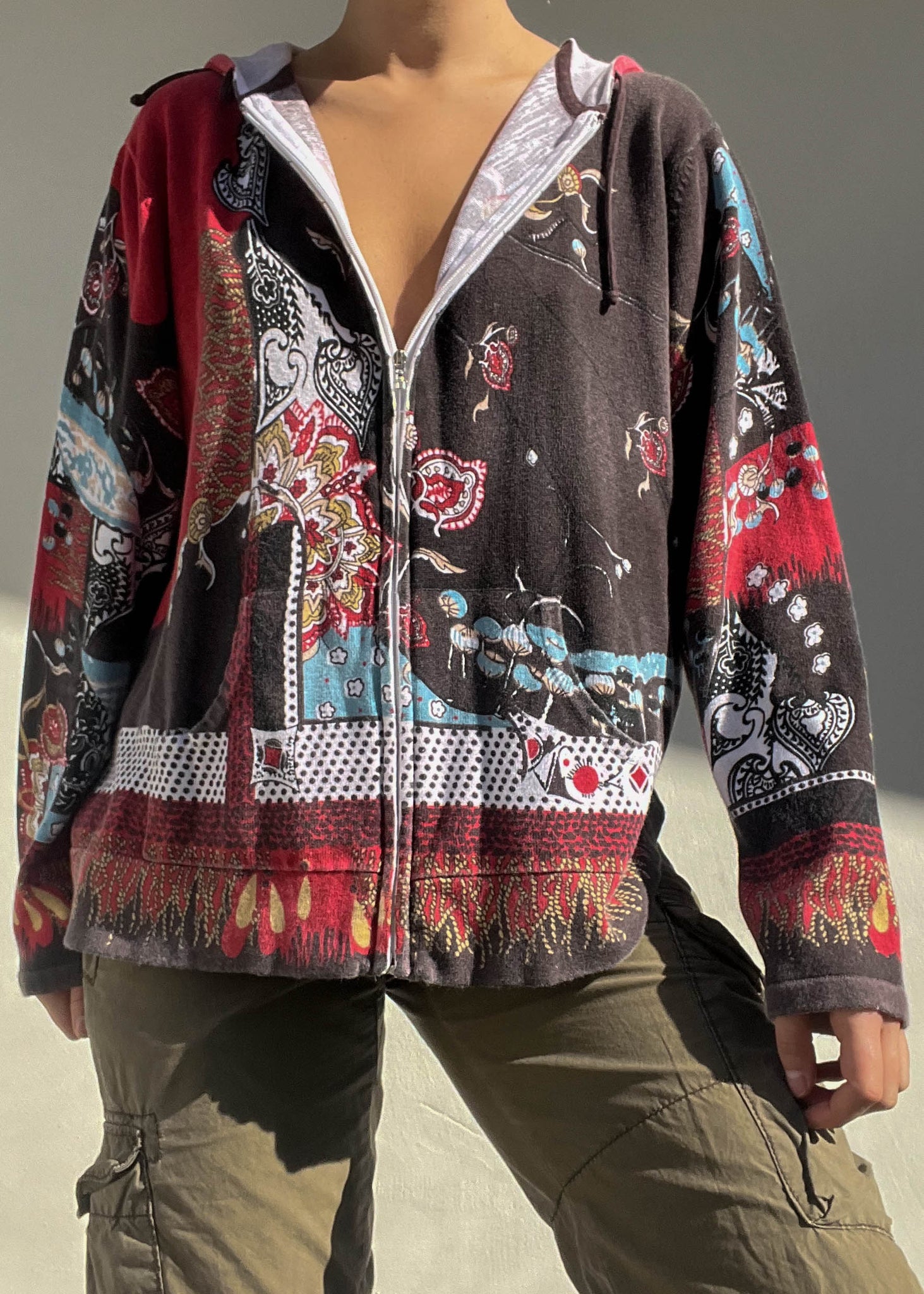 2000's All-Over Print Full Zip Knit (L-XL)