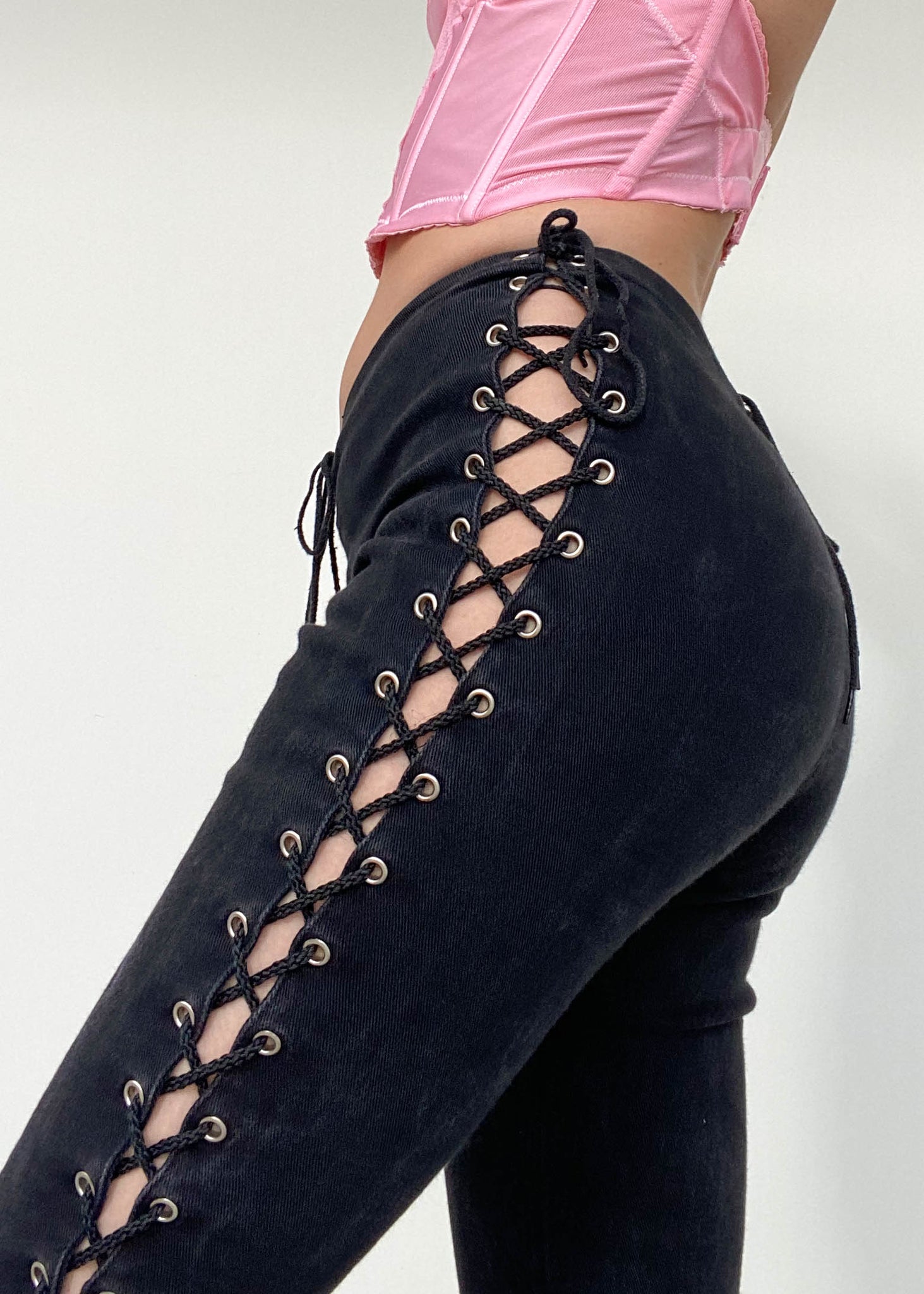 90's Black Lace Up Jeans (S)