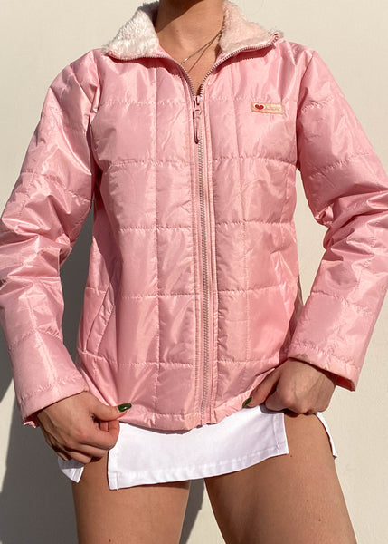 Y2k Pink Fuzzy Collared Jacket (S)