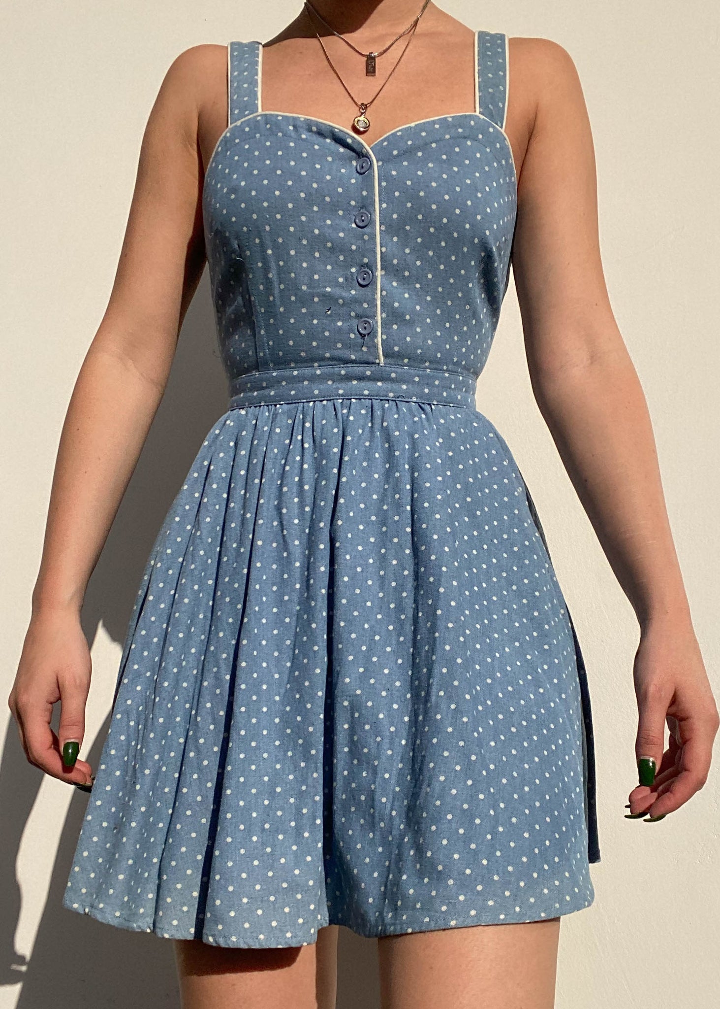 Vintage Polka Dot Denim Dress (S)