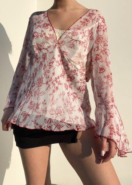 90's Floral Layered Bell Sleeve (L)