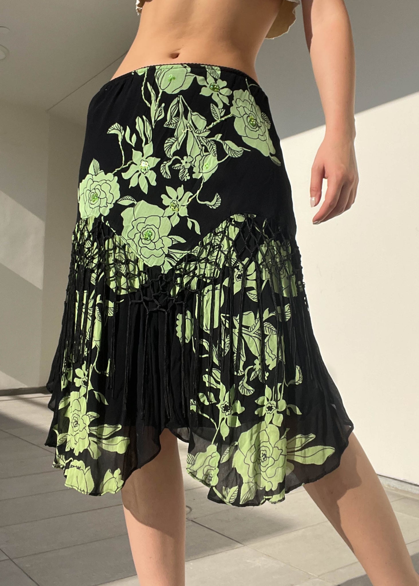 Green & Black Y2k Midi Skirt (M)