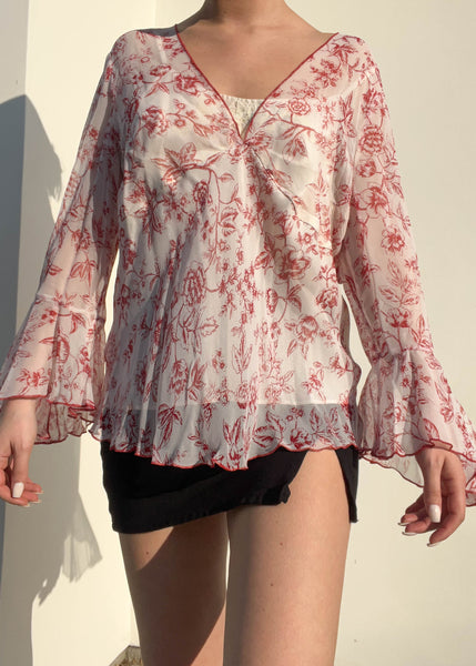 90's Floral Layered Bell Sleeve (L)