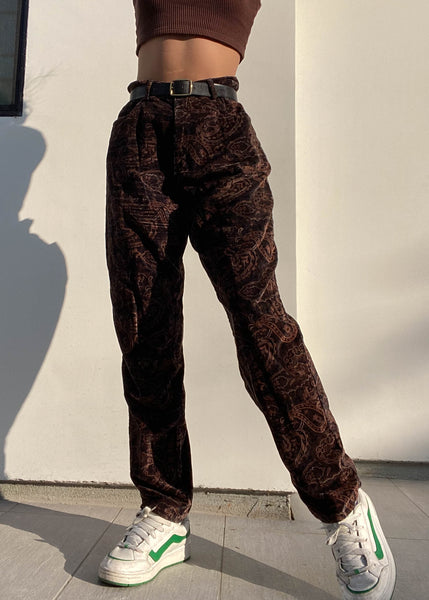 90’s Brown Paisley Velour Pants (32”)
