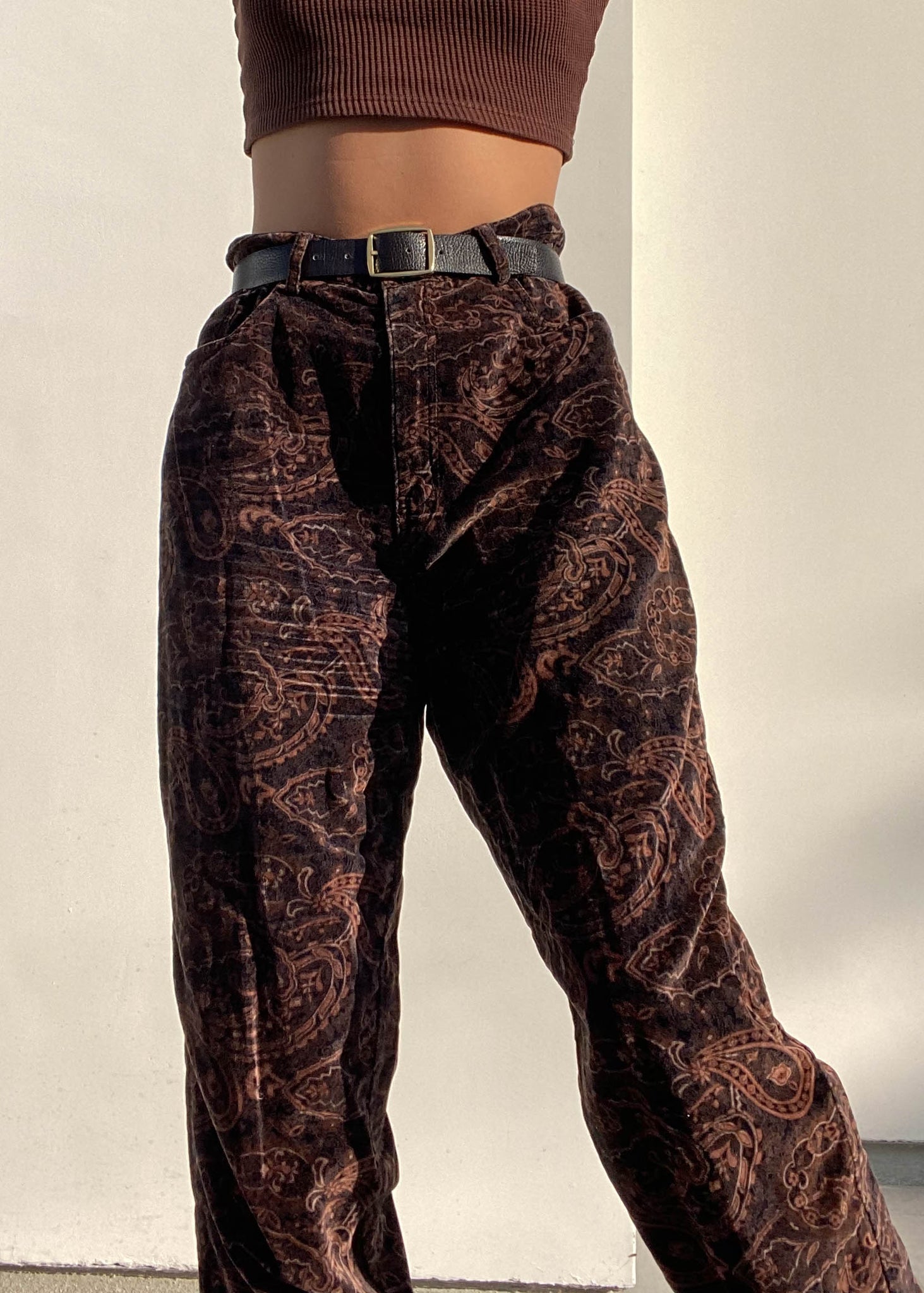 90’s Brown Paisley Velour Pants (32”)