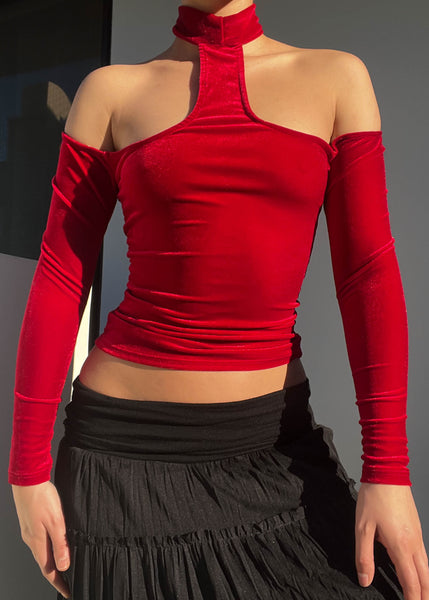 Y2k Red Velvet Cut-Out Top