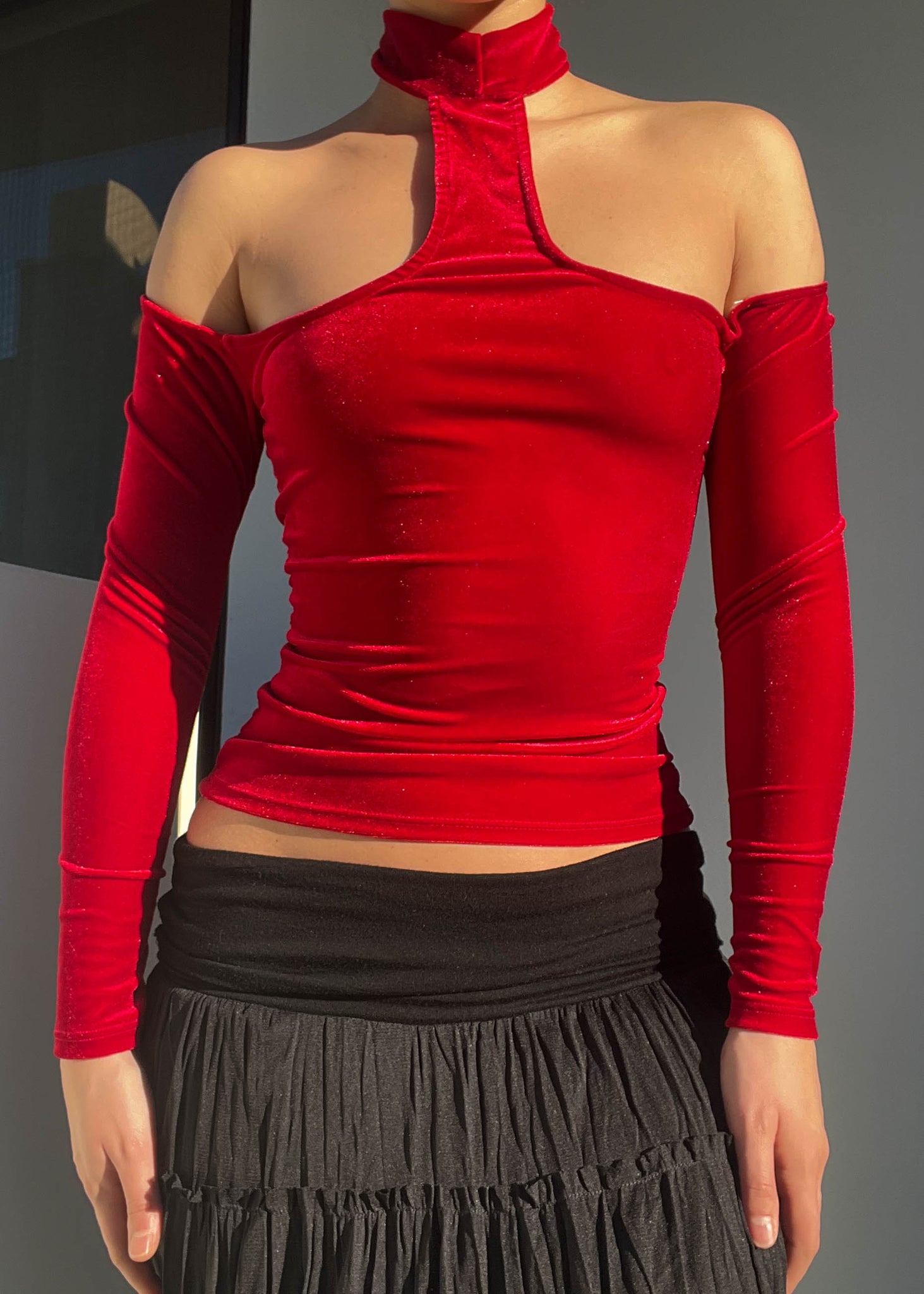 Y2k Red Velvet Cut-Out Top