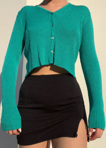 90's Ribbed Turquoise Cardi (S-M)