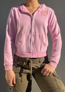 Pink Hearts Y2k Velour Jacket (S)