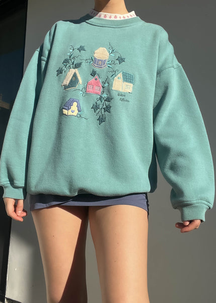 80's Pastel Birdhouse Layered Sweatshirt (L)