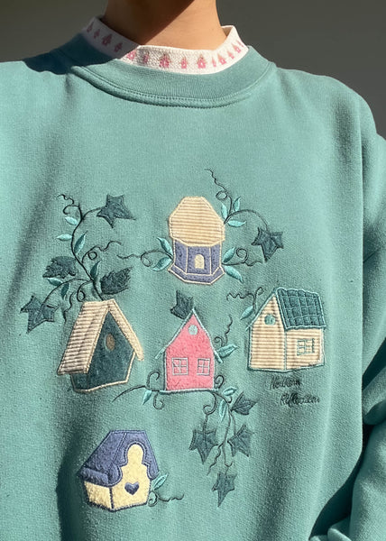 80's Pastel Birdhouse Layered Sweatshirt (L)