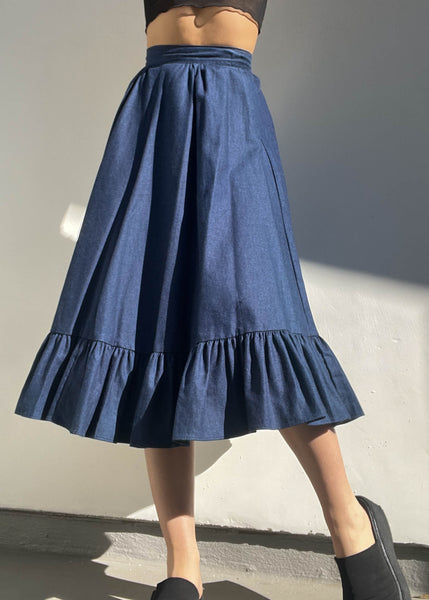 Dark Wash Denim Midi Skirt (25”)