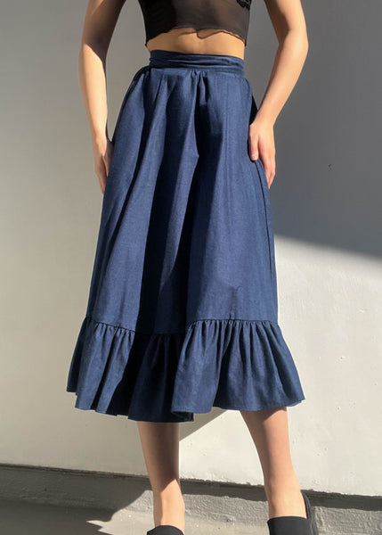 Dark Wash Denim Midi Skirt (25”)