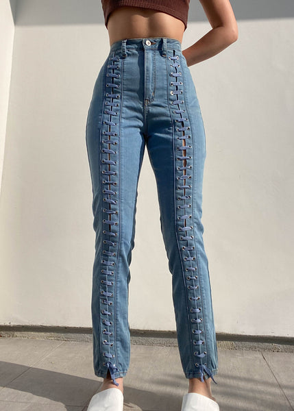 High Waisted Lace Up Jeans (29”)