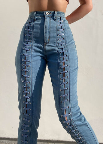 High Waisted Lace Up Jeans (29”)