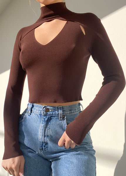 90's Brown Layered Cutout Top (S)