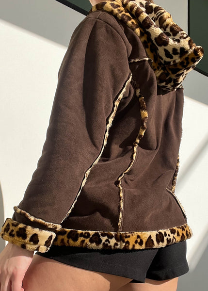 Fuzzy Cheetah Trim Jacket (S)