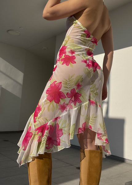 2000's Sheer Floral Mesh Midi Dress (S)