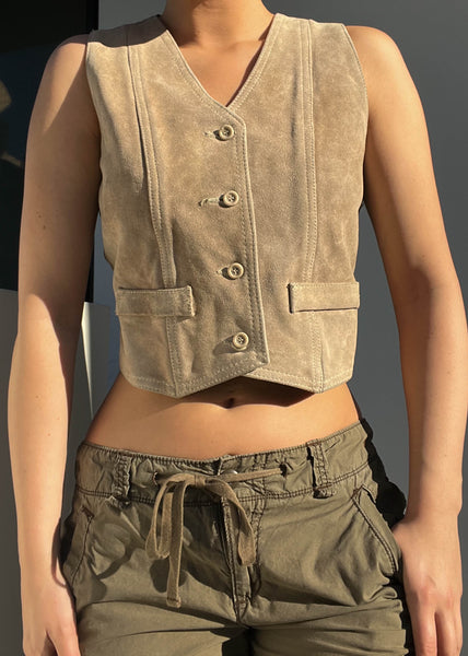 80's Tan Leather Vest (S-M)