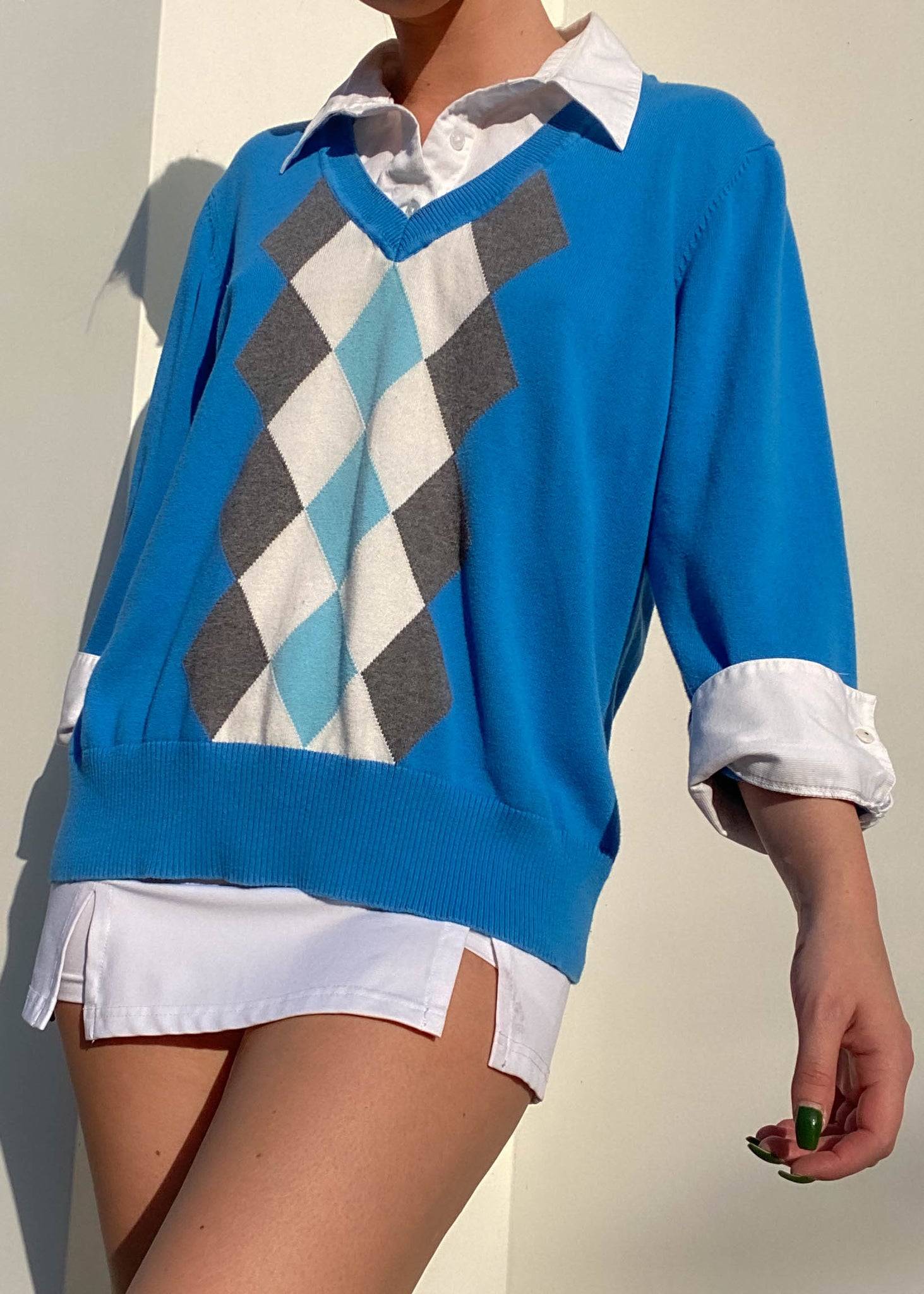 Y2k Layered Argyle Sweater (S-M)