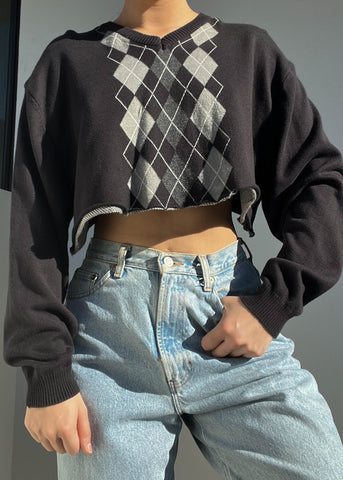 Y2k Argyle V-Neck Knit (S-M)