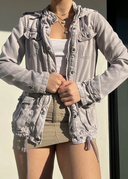 Y2k Gray Cargo Snap Jacket (S)