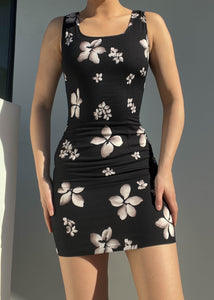 Floral Black 90's Mini Dress (S)