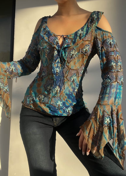 Beaded Cut-Out Bell Sleeve (S)