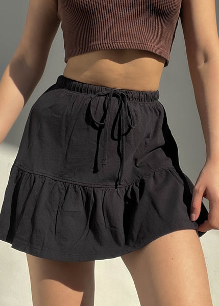 Y2k Black Drawstring Mini Skirt (S)
