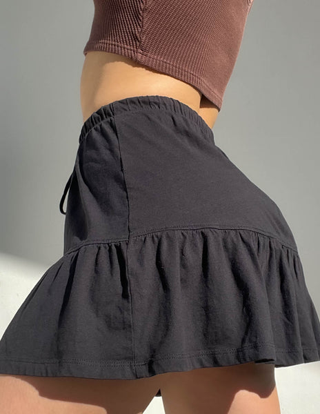 Y2k Black Drawstring Mini Skirt (S)