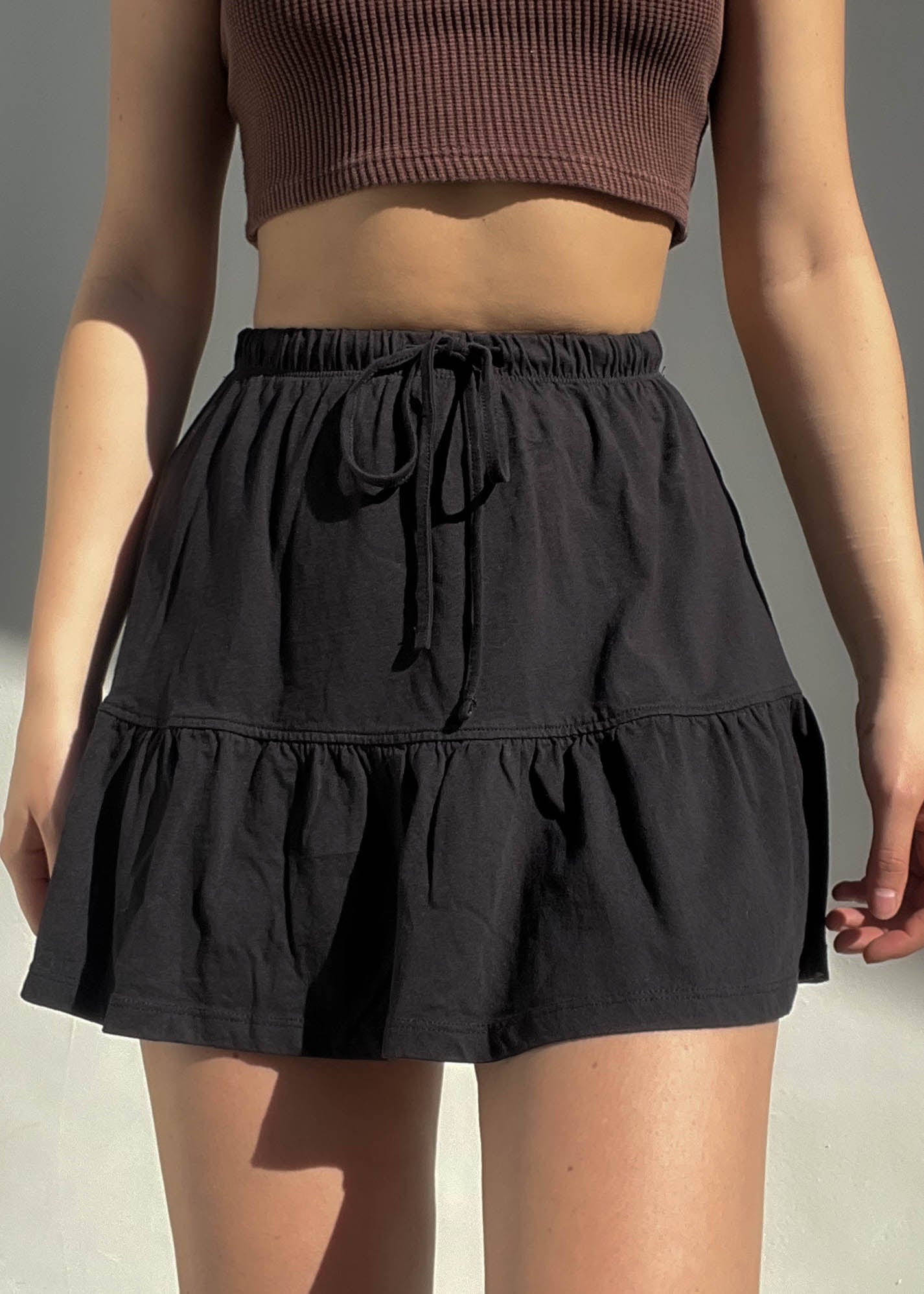 Y2k Black Drawstring Mini Skirt (S)