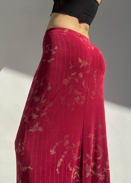 90’s Red & Gold Floral Maxi Skirt (S)