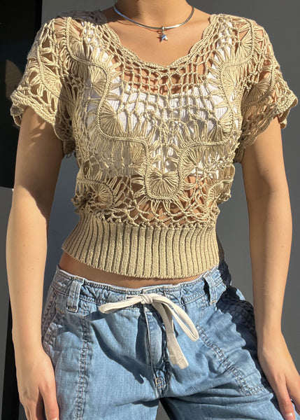 90's Beige Crochet Tee (S-M)