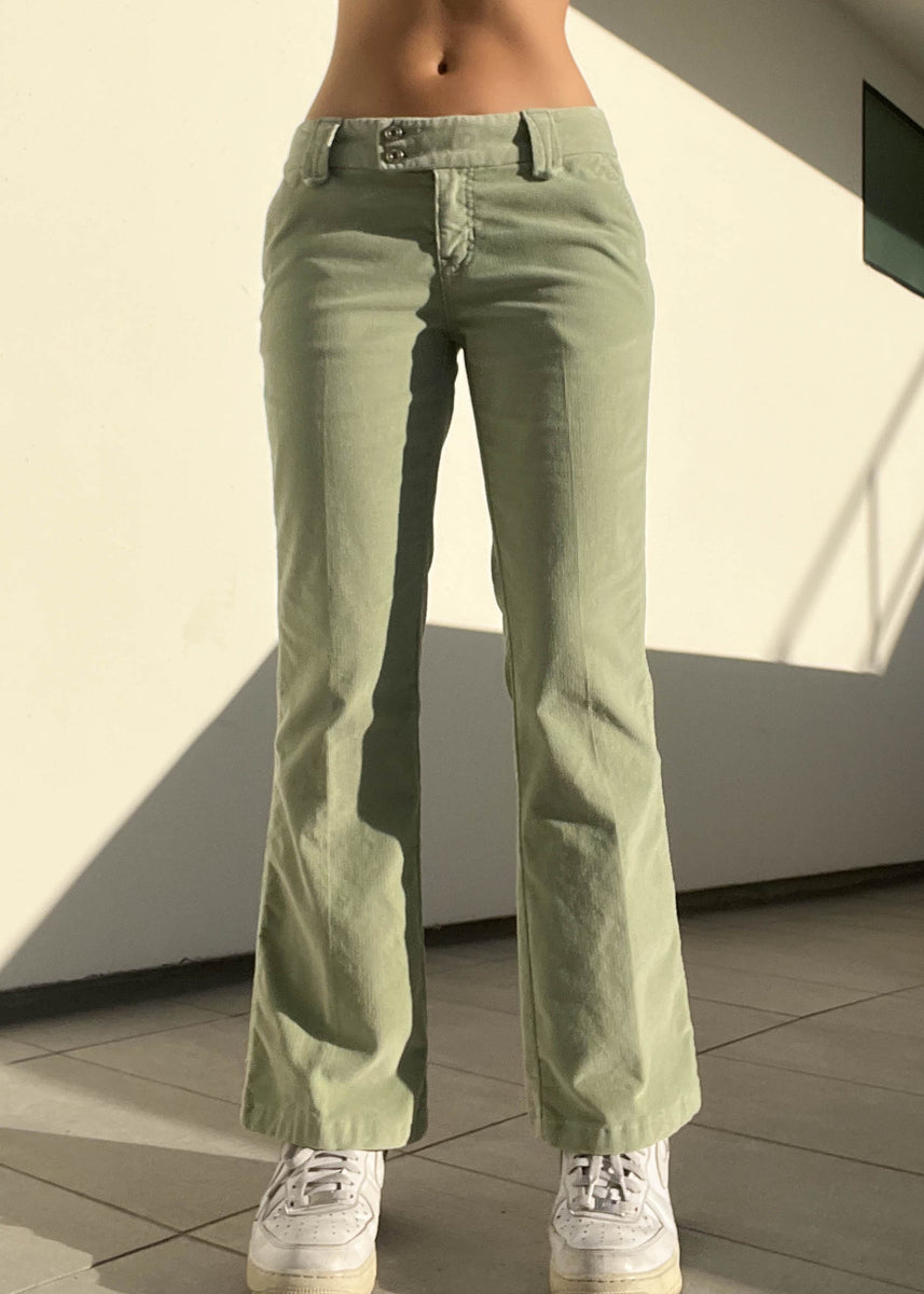 Pastel Green Y2k Flared Cords – Retro and Groovy